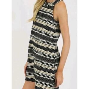 Judith March You Little Dress Jacquard Stripe High Neck Shift Black White S Boho